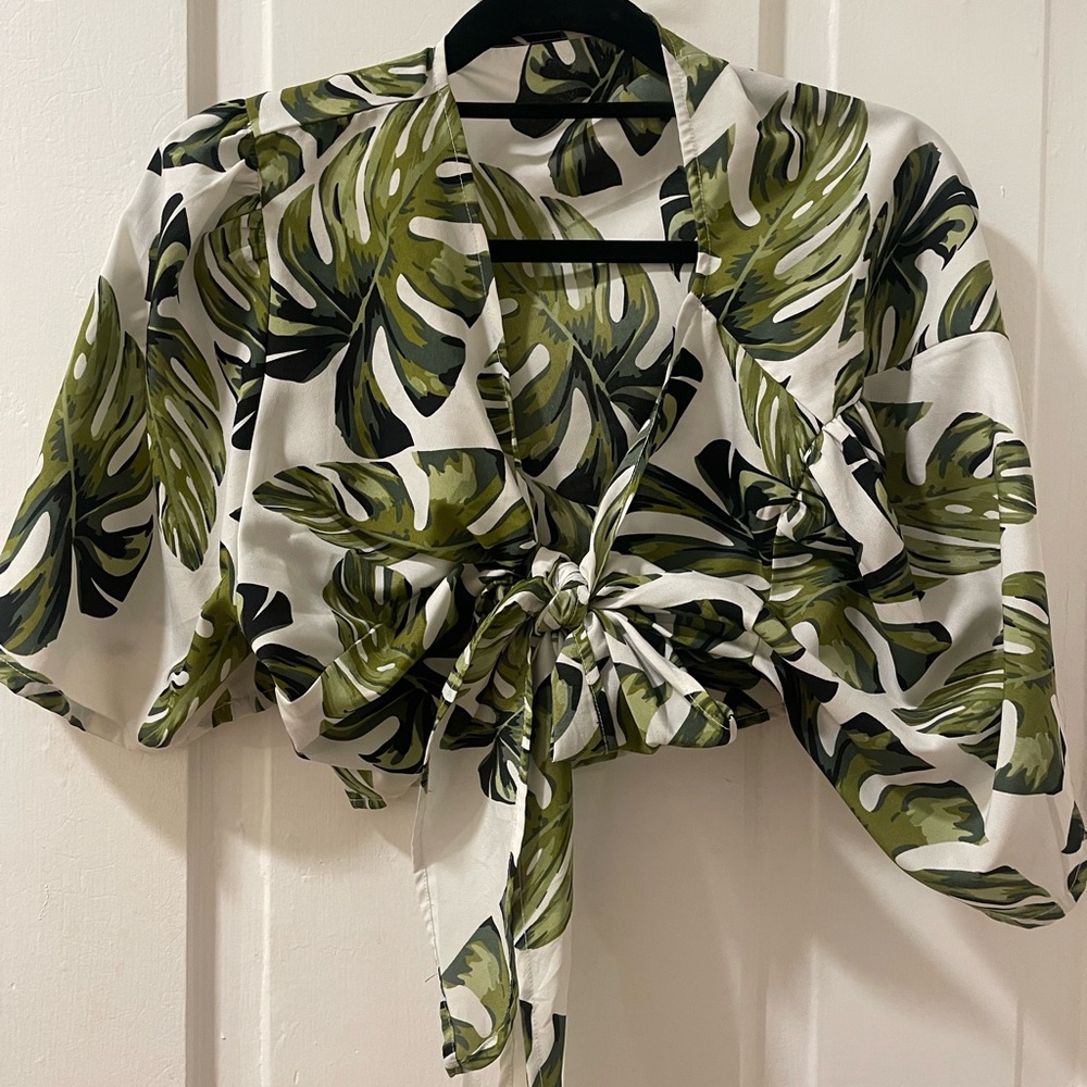 Leaf Print Tie-Front Top and Short Set